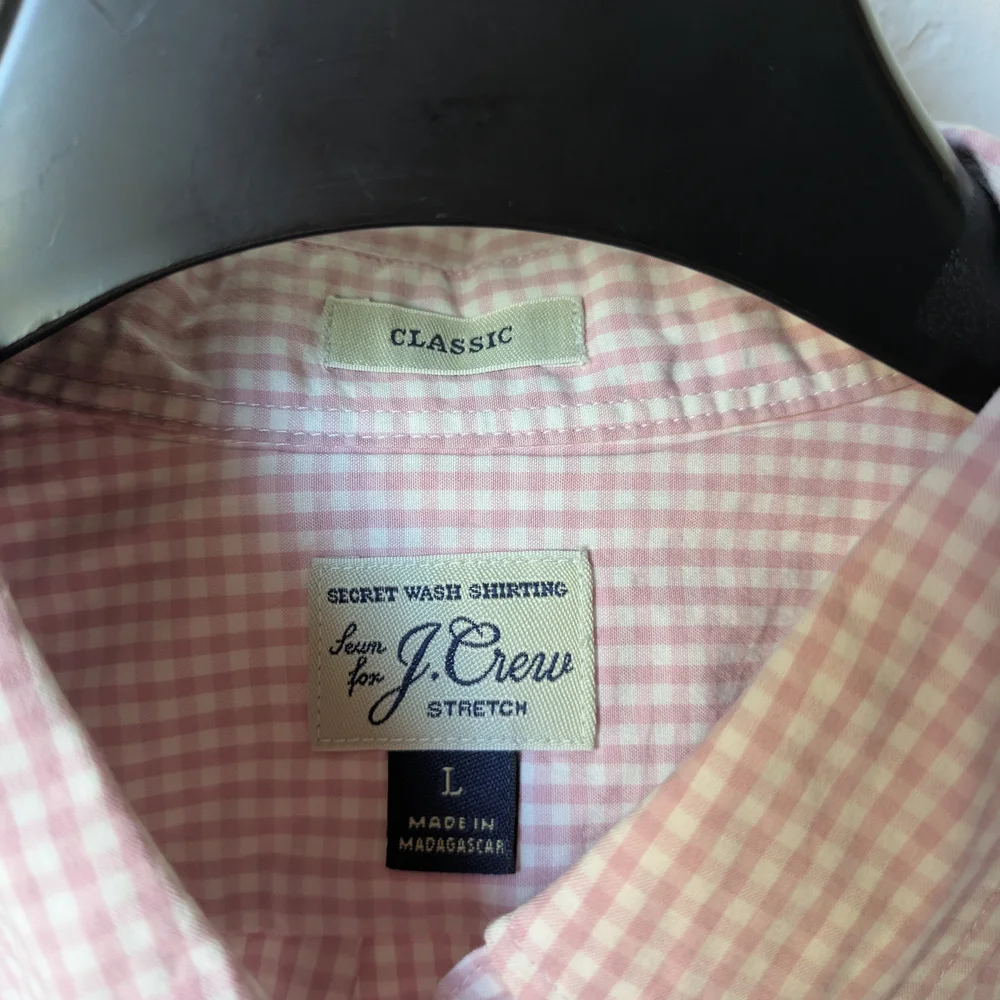 NWT J.Crew Men's Pink & White Checkered Classic Stretch Button Down Shirt-Size L